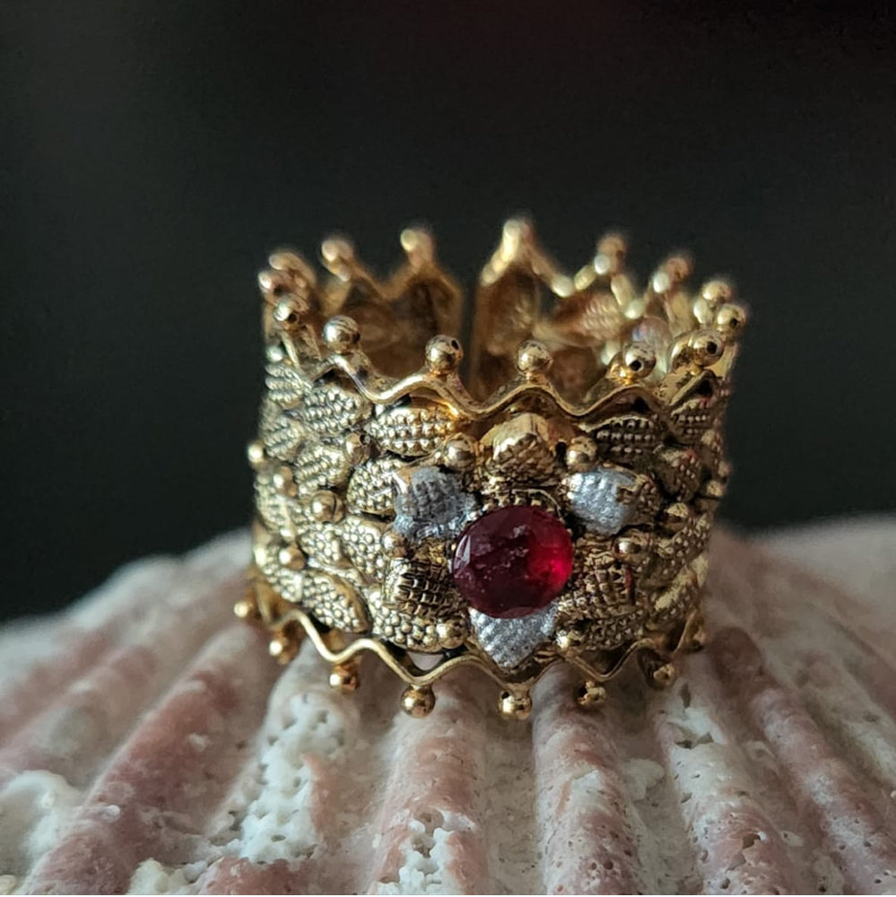 Depeche Mode Enjoy the Silence Red Stone Gold Crown Ring