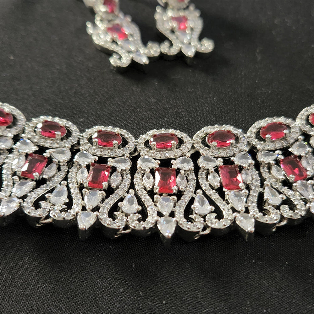 Aaira Red Teardrop Pendant Necklace Set