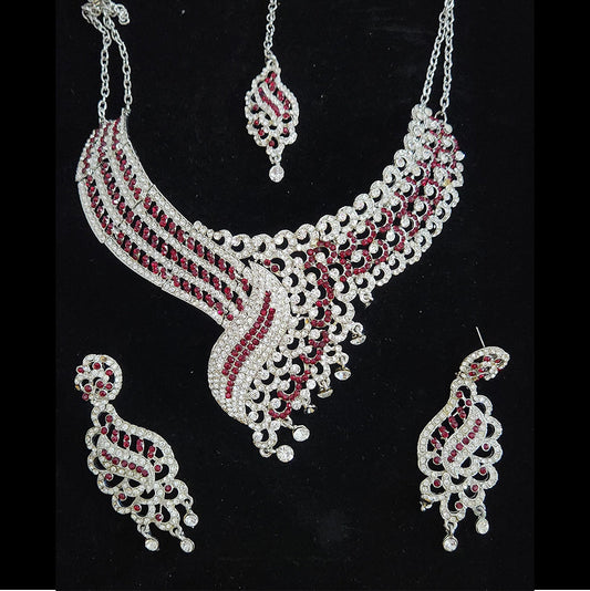 Silver Plated Red Stone AD Necklace Set