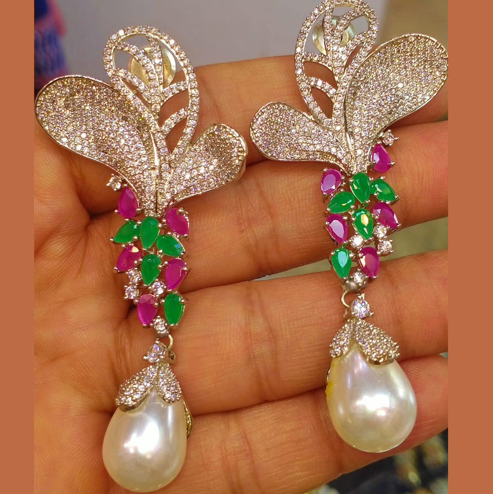 Retro Palace Style Green & Pink Crystal Flower Earrings