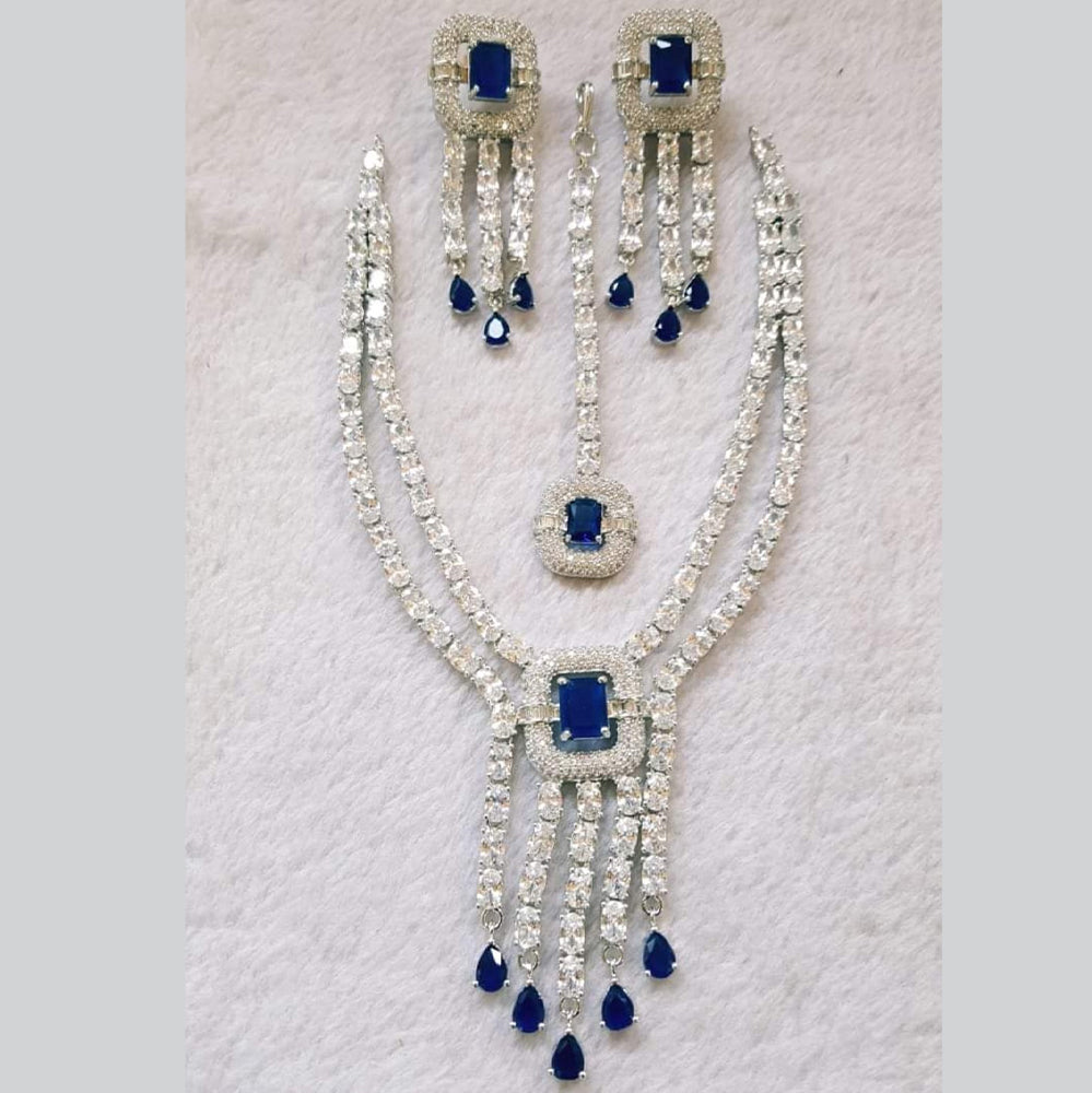 Aaira Blue Sapphire Emerald-Cut Necklace Set