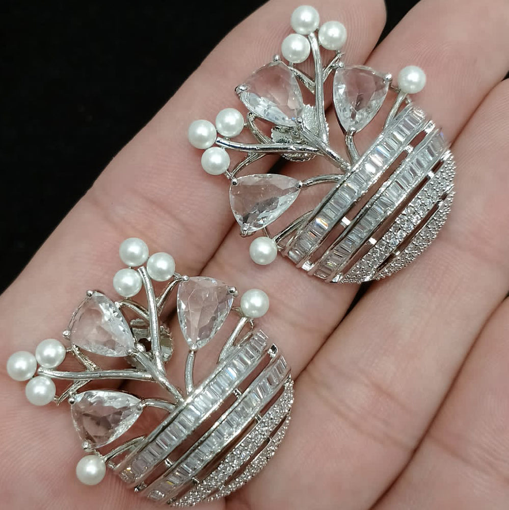 Crystal Pearl Flower Basket Stud Earring