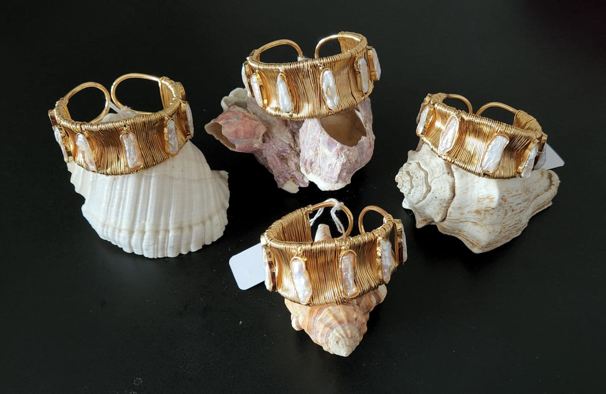 Keshi Pearl Wire Wrapped Cuff Bracelet
