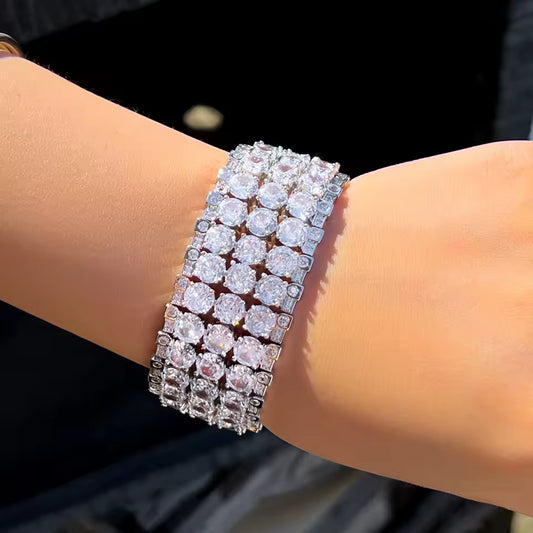 Three Row Round Cut Diamond Tennis Bracelet