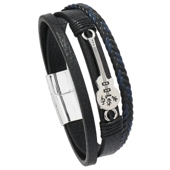 Men's Multi-Layer Braided Guitar Leather Bracelet