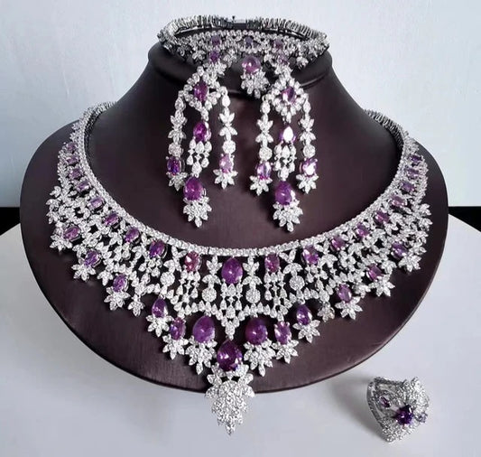 Red Teardrop Cubic Zircon Necklace Set