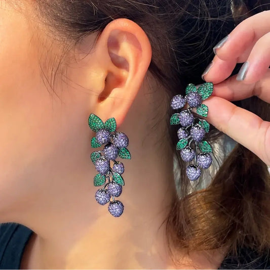 Purple Grape Pavé Zircon Long Drop Earrings