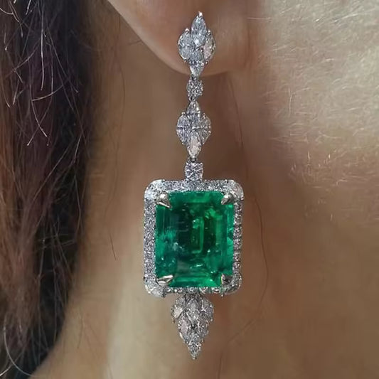 Emerald Green Drop Earrings with Marquise Leaf