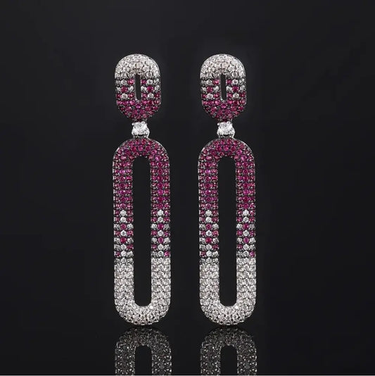 Blue and White Pavé Geometric Link Drop Earrings