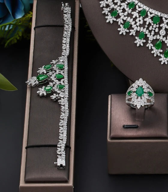 Red Teardrop Cubic Zircon Necklace Set
