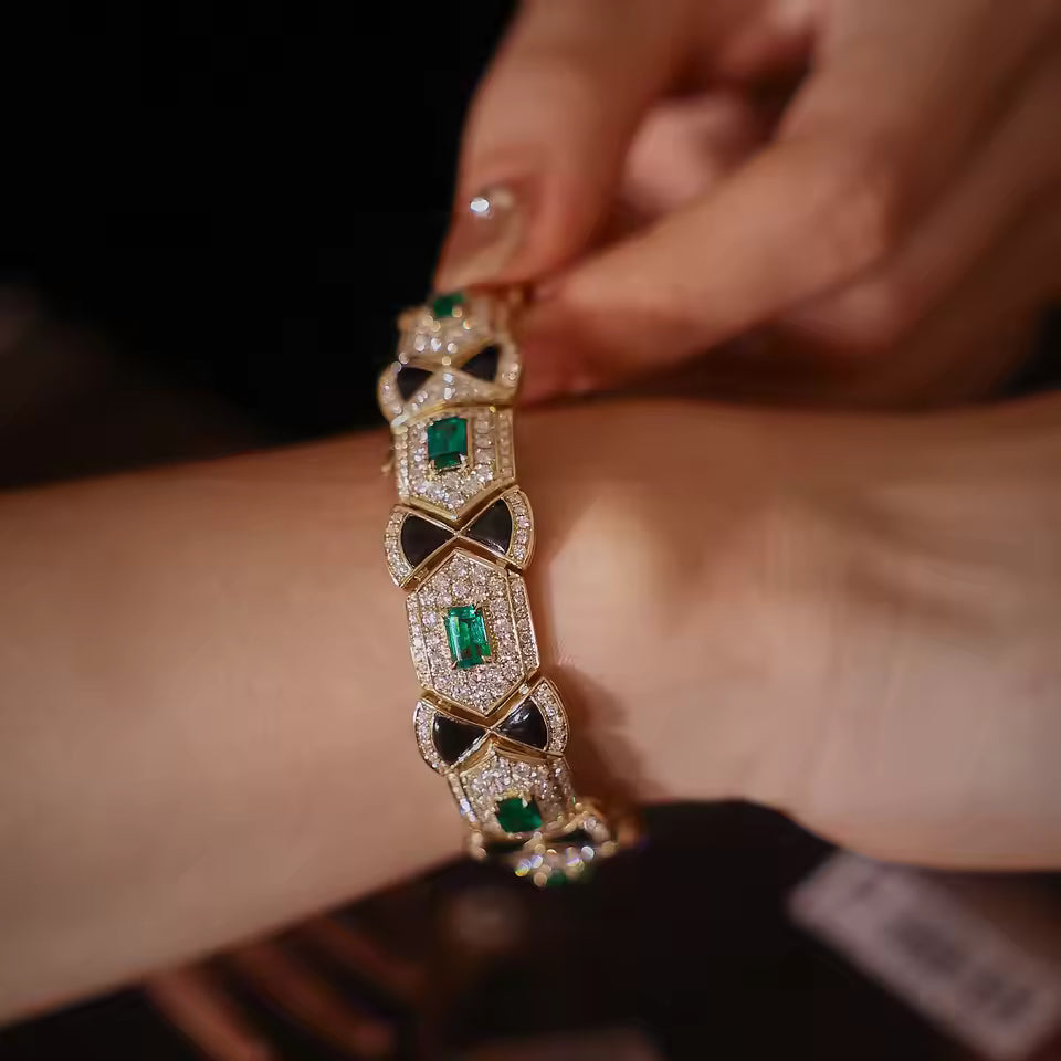 Emerald Onyx and Diamond Bracelet