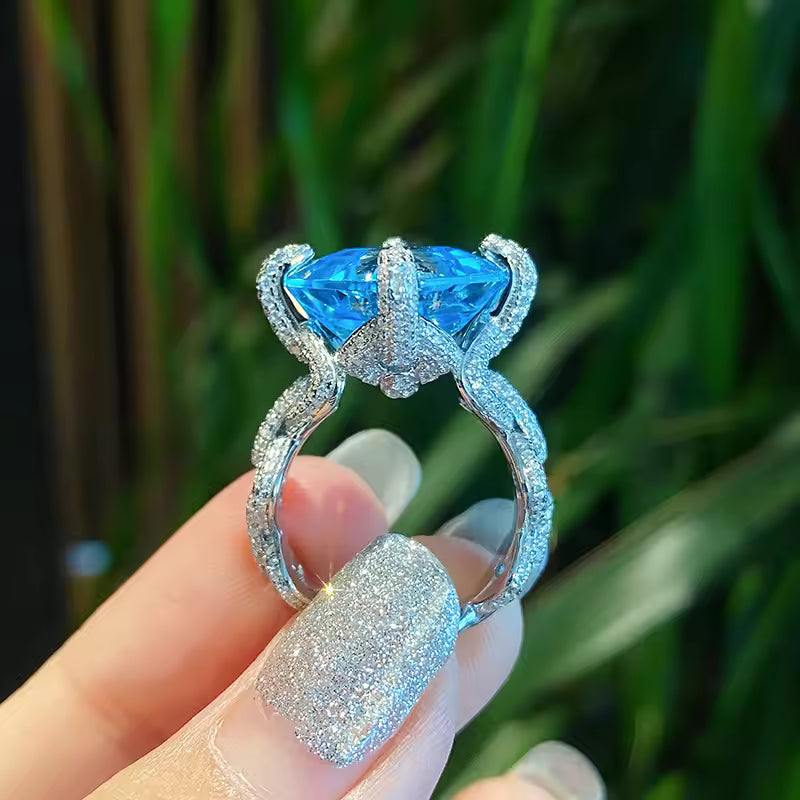 Cushion-Cut Blue Topaz Cocktail Ring