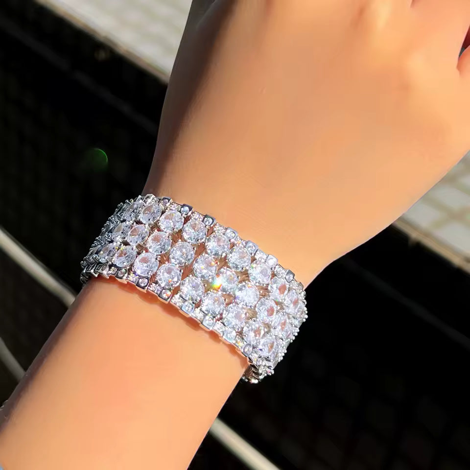 Three Row Round Cut Diamond Tennis Bracelet