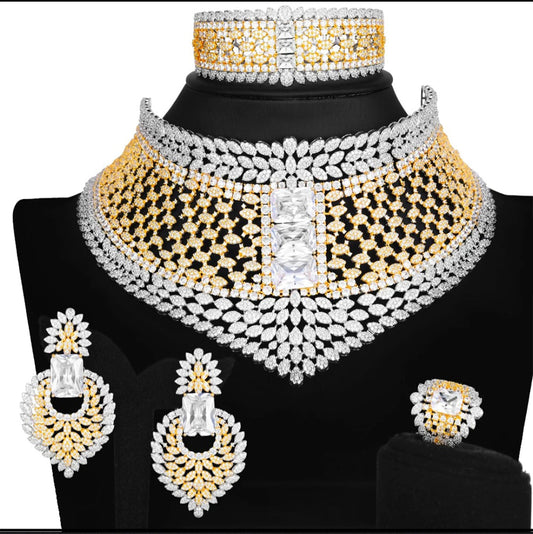 Gold Plated Red Stone Bridal Jewelry Set
