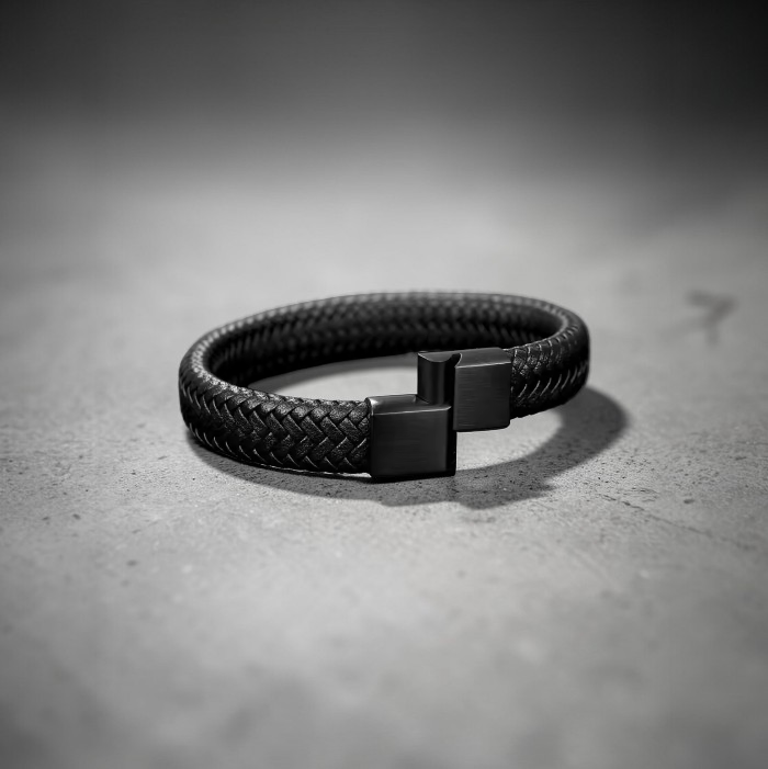 Men's Braided Leather Bracelet with Magnetic Clasp
