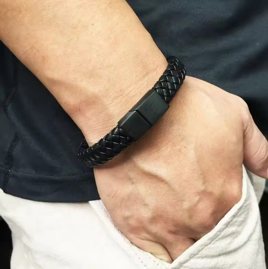 Men's Braided Leather Bracelet with Magnetic Clasp