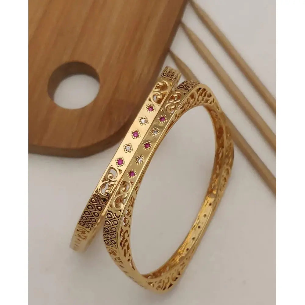 Plated Ruby and White Stone Filigree Design Traditional Bangles