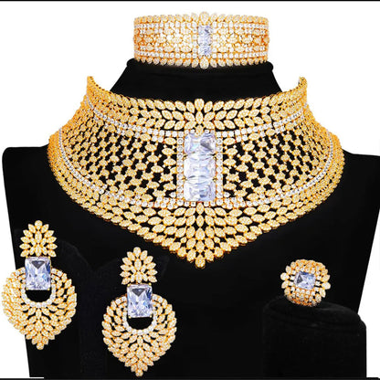 Gold Plated Red Stone Bridal Jewelry Set
