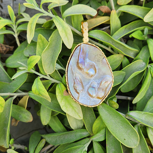 Gold Organic Pearl Inset Rectangle Necklace