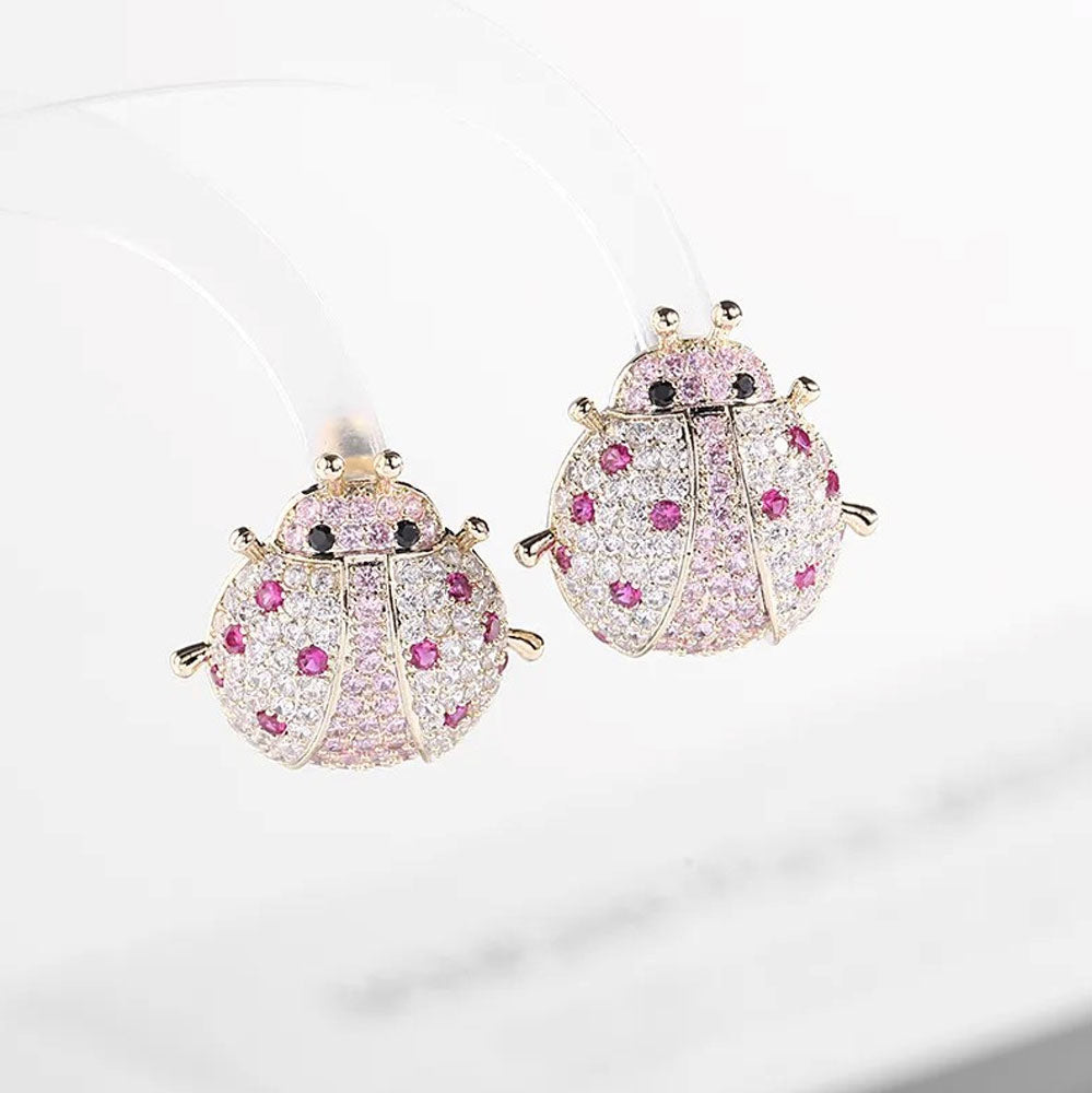Purple Crystal Ladybug Stud Earrings