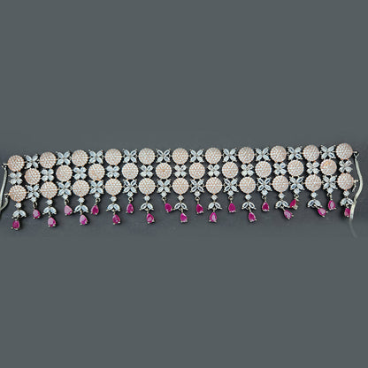 Royal Blue & Pink Cubic Zircon Floral Choker Set