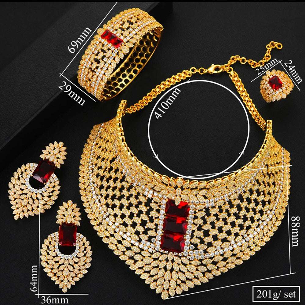 Gold Plated Red Stone Bridal Jewelry Set