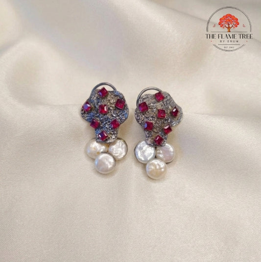 Real Pearl & Black Polish Earrings
