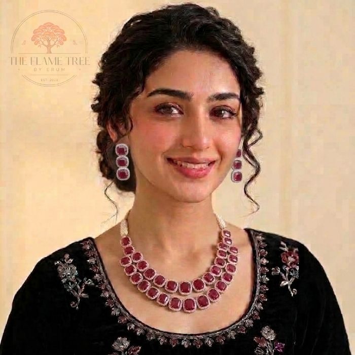Double Layer Ruby Necklace Set