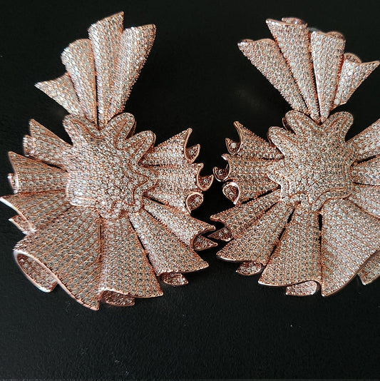 Two-Tone Pavé Crystal Flower Drop Earrings