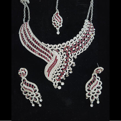 Silver Plated Red Stone AD Necklace Set