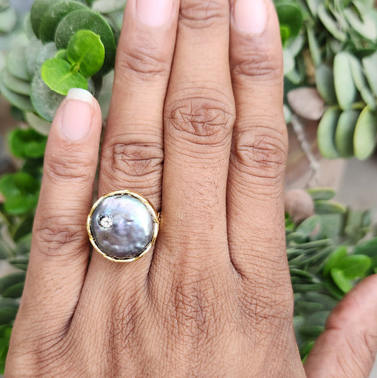 Mabe Pearl & Diamond Accent Gold Polish Ring