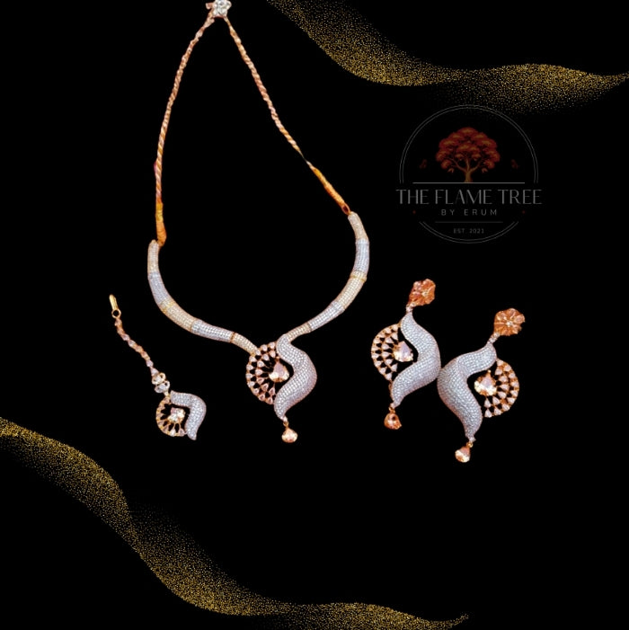 Rose Gold Zircon Necklace Set