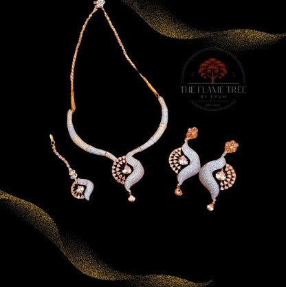 Rose Gold Zircon Necklace Set