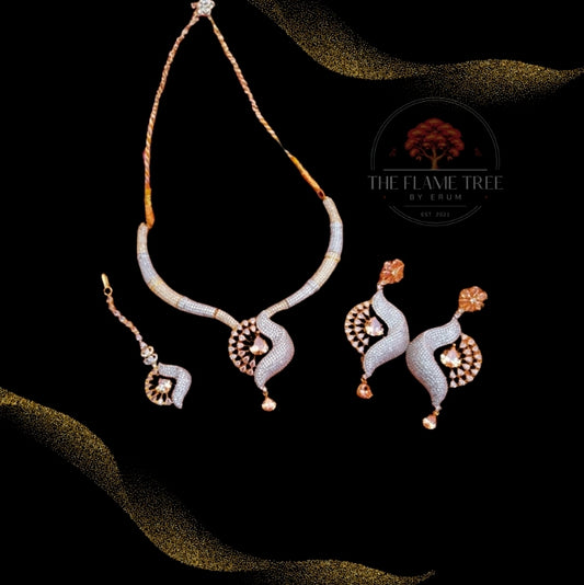 Rose Gold Zircon Necklace Set