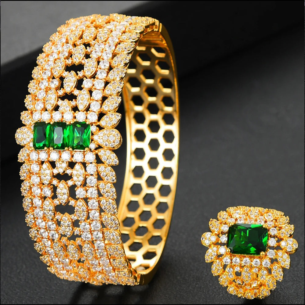 Gold Plated Red Stone Bridal Jewelry Set
