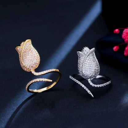 Aaira Blue Tulip Adjustable Ring