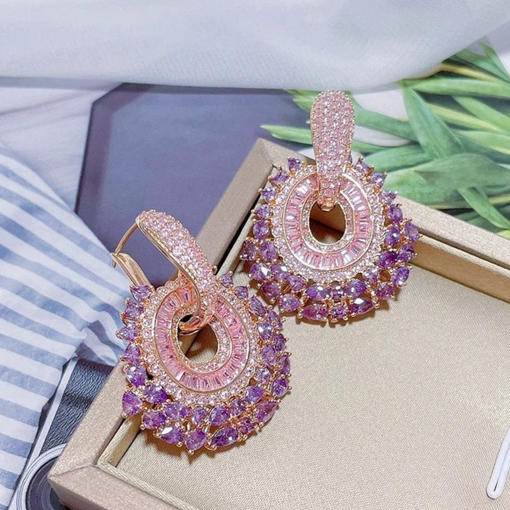 Luxury Purple & Pink Crystal Hoop Drop Earrings