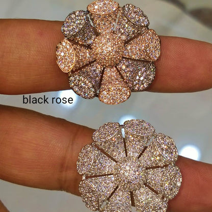 Full Diamond Spinning Lotus Ring