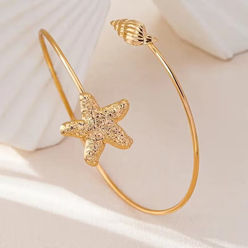 Gold Starfish and Seashell Upper Arm Cuff