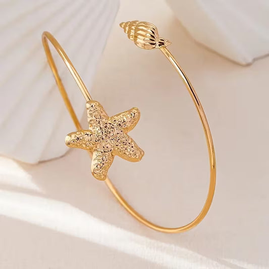 Gold Starfish and Seashell Upper Arm Cuff