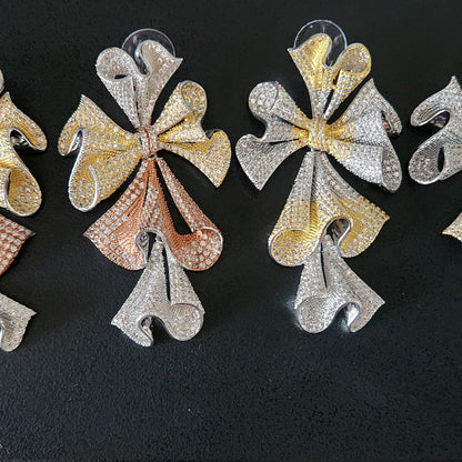 Two-Tone Pavé Crystal Flower Drop Earrings