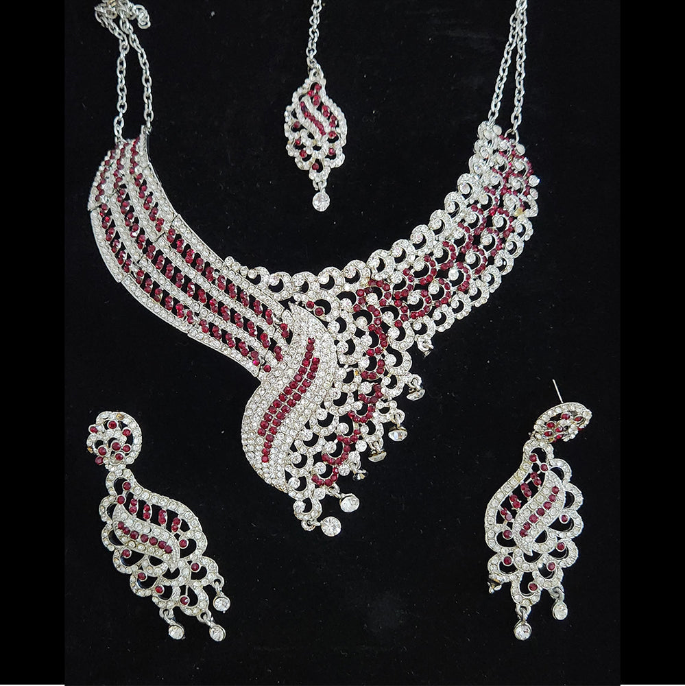 Silver Plated Red Stone AD Necklace Set
