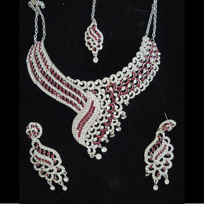 Silver Plated Red Stone AD Necklace Set