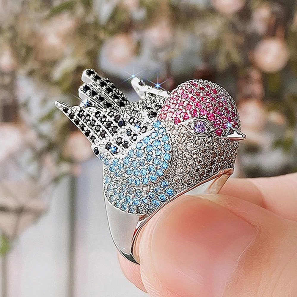 Red & Blue Crystal Bird Ring