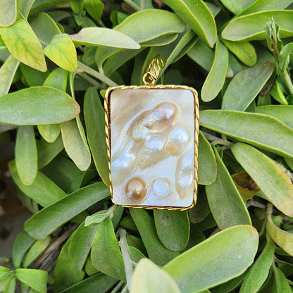 Gold Organic Pearl Inset Rectangle Necklace