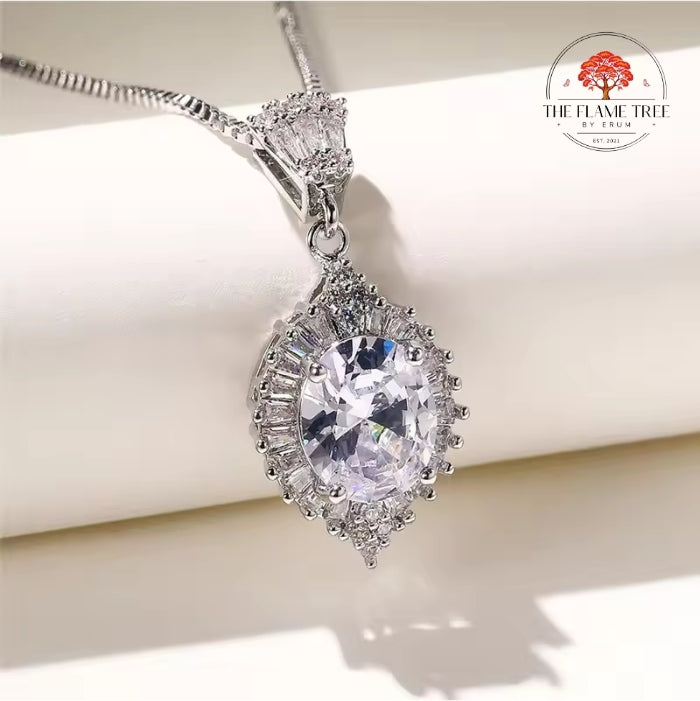 Silver Finish Zircon Locket with Chain