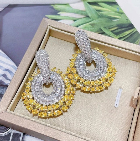 Luxury Purple & Pink Crystal Hoop Drop Earrings