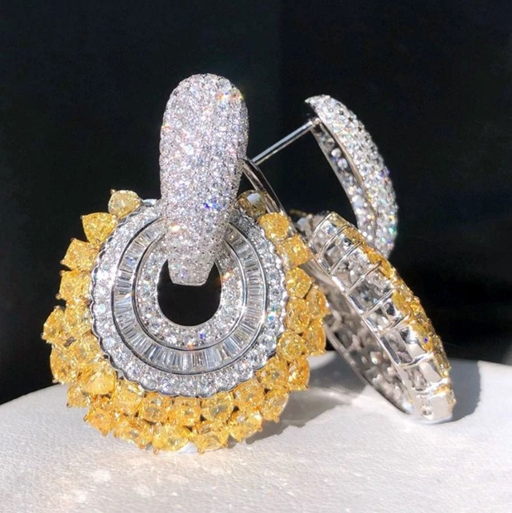 Luxury Purple & Pink Crystal Hoop Drop Earrings