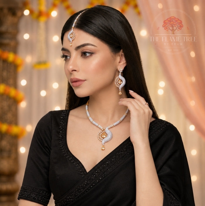 Rose Gold Zircon Necklace Set