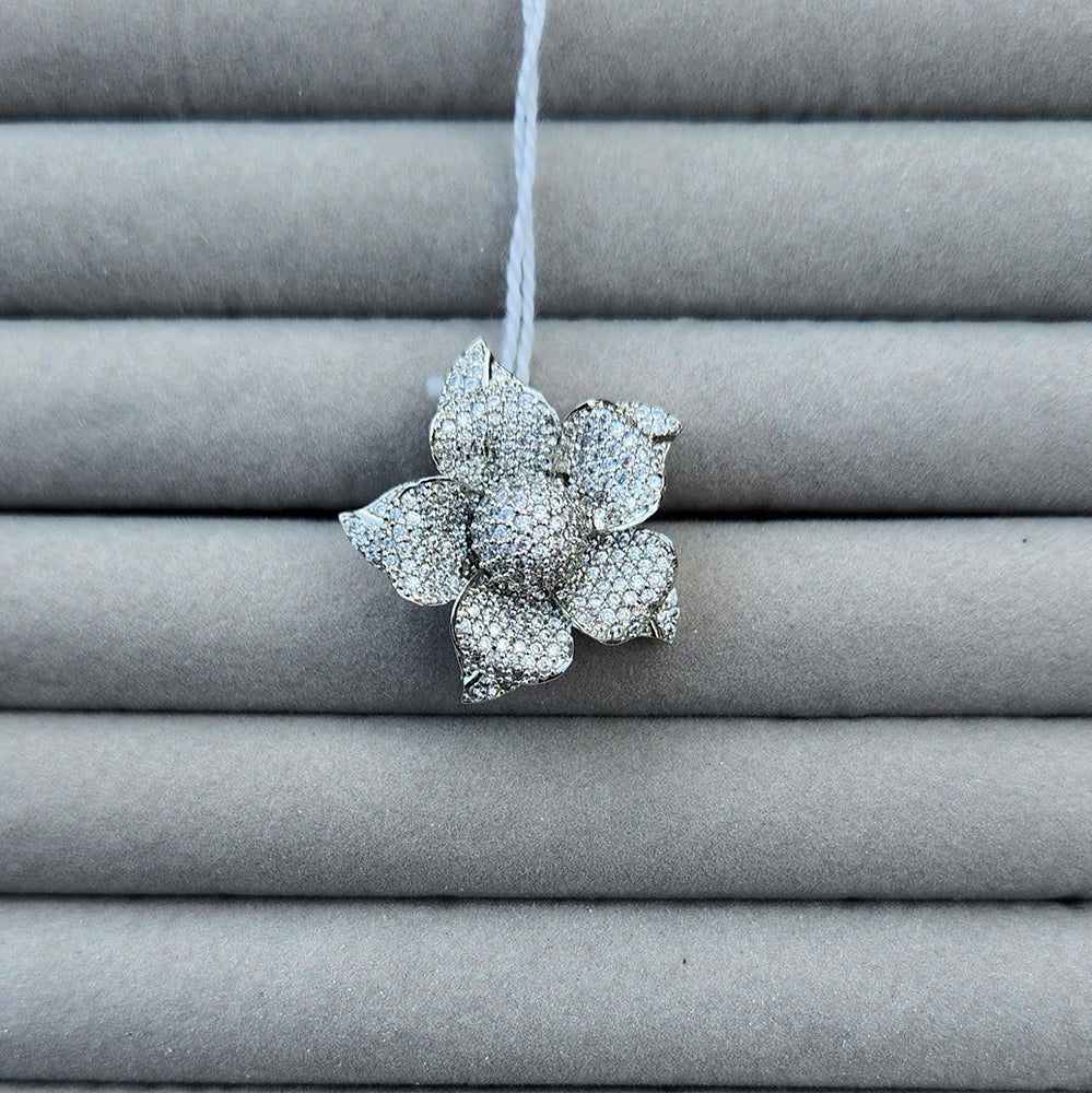 Five Petal Pavé Diamond Flower Pendant